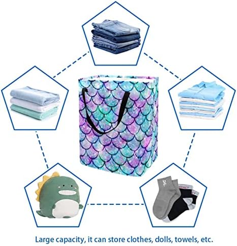 Colorido cesto de lavanderia presa de sereia aquarela, cestas de lavanderia à prova d'água de 60l de lavagem de roupas de roupas de roupas para dormitórios para o dormitório quarto do banheiro
