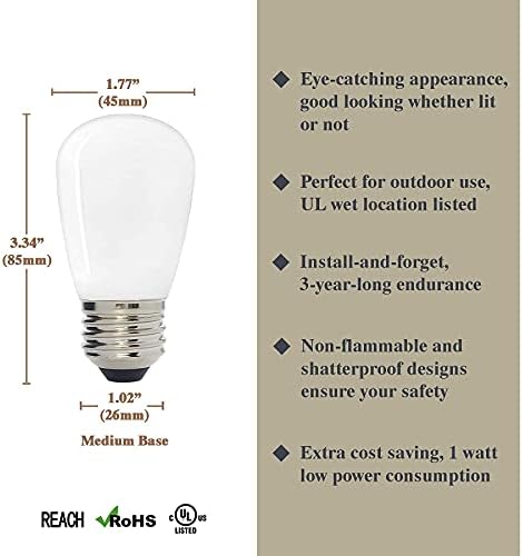 Luxsent Sign S14 LED lâmpada decorativa, 2700k branco quente, impermeabilização à prova d'água ao