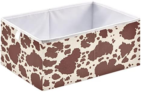 Cataku Cow Print Brown Cube Bins para organização, caixas de armazenamento de armazenamento de tecido retangular