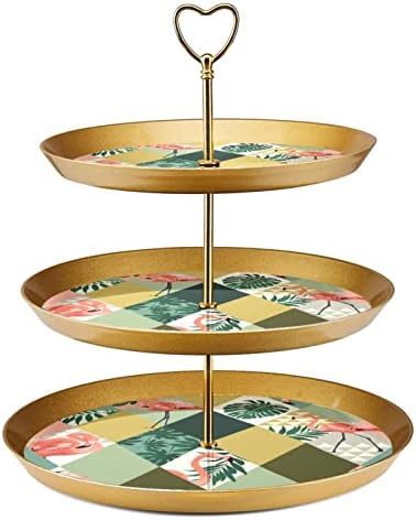 Stands de bolo conjunto de 3, flamingos e folhas tropicais em forma geométrica Pedestal Display