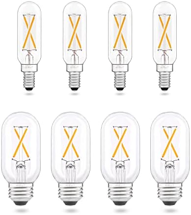 AIELIT 4PACK 2W T8/T45 Lâmpadas LED BULLS, lâmpada incandescente equivalente a 25W, 2700k Branco quente, lâmpadas LED T6 E12 e lâmpadas LED LED T14 E26 para luz de teto, lustre, sconce de parede