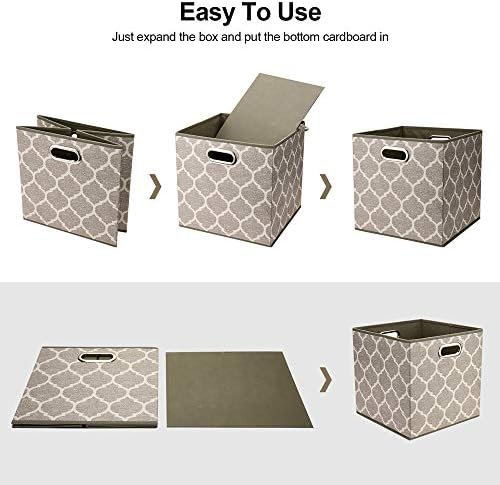Cubos de armazenamento caixas de tecido 13x13 polegadas Caixas de armazenamento marrom cestas de armazenamento dobrável Pano impresso Insere o cubo de armazenamento colasível para organização, QY-SC01-6