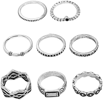 Anéis de casamento e noivado para mulheres vintage Ocean Wave Circle Metal Metal Anel de anéis de 8 peças