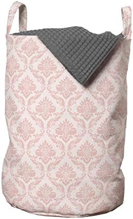 Bolsa de lavanderia de blush lunarable, design retro de damasco de padrões florais pétalas e galhos,