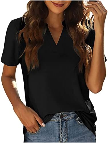 Camisetas soltas de cor sólida feminina Top 2023 Verão Casual Casual Rospete de manga curta V blusa de túnica de pescoço
