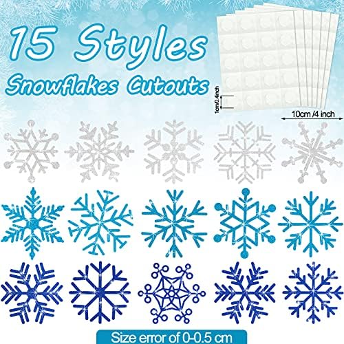 60 peças Snowflakes Cutouts Glitter Blue Silver Snowflakes Cutas