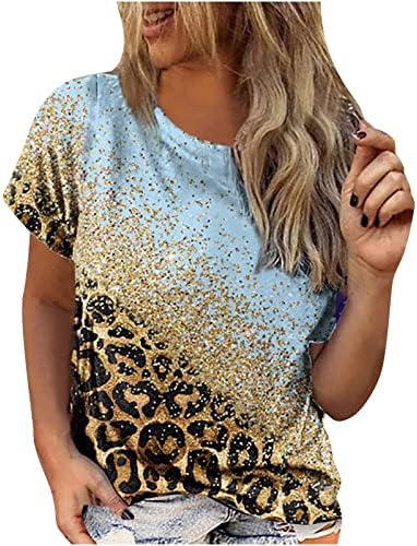 Tops de estampa de leopardo para mulheres coloridas bloco casual manga curta tshirts solteiros de verão de pisca