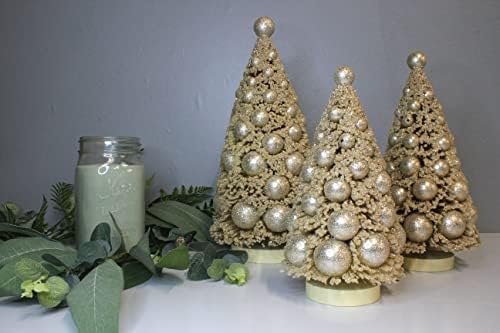 Bethany Lowe 3 peças Brinfsa de árvore de Natal, tamanho 9 -13, marfim e cor de platina