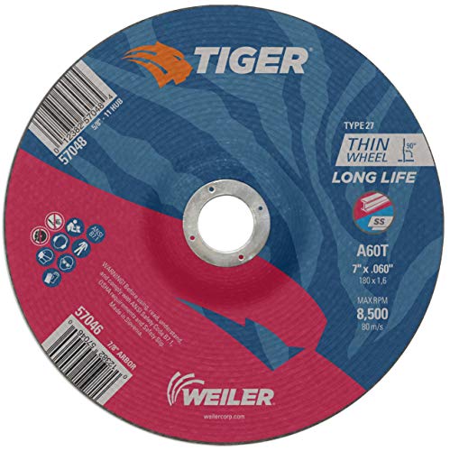 Weiler 57046 Roda de corte Tiger 7 , 0,060 de espessura, tipo 27, A60T, 7/8 A.H.