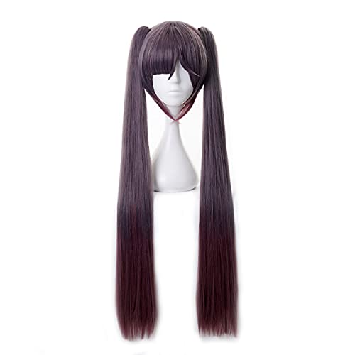 Qiancoshair genshin impacto mona cosplay peruca sintética longa marrom peruca de cabelo com 2 rabos de cavalo