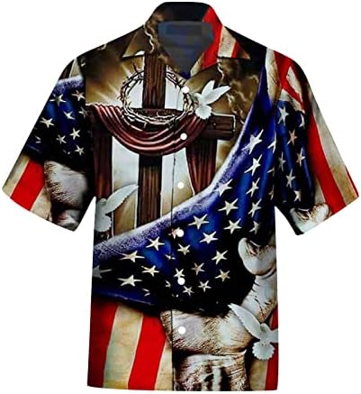 Camisas de trabalho de verão BMISEGM para homens camisa masculina verão 3D Independence Dia American Flag Casual Sleeve Button