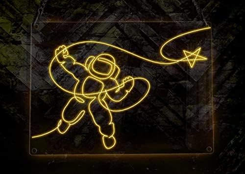Space Astronaut Catching Star Neon Sign, Made Made El Wire Neon Light Sign, Arte da parede da decoração