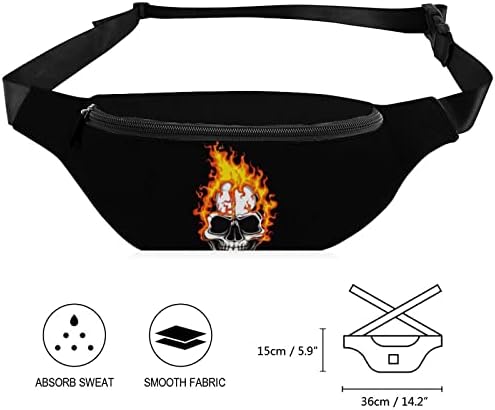 Bolsa de cinto de crânio em chamas para homens Moda Moda Bolsa Crossbody Bag com cinta ajustável para
