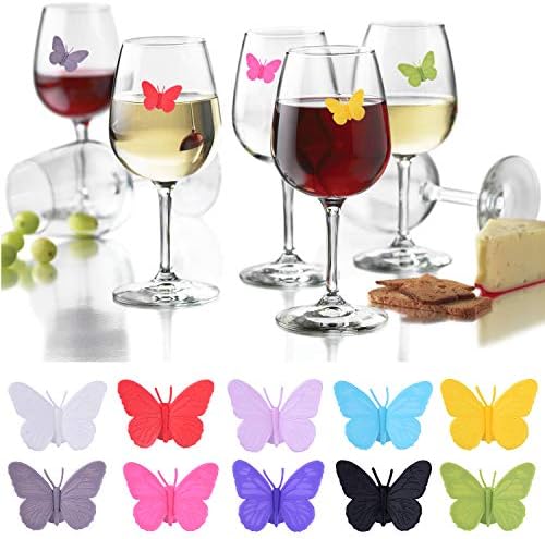 Concândulas de vidro de vinho Conjunto de 10 marcadores de vidro de silicone e etiquetas de charme de vinho