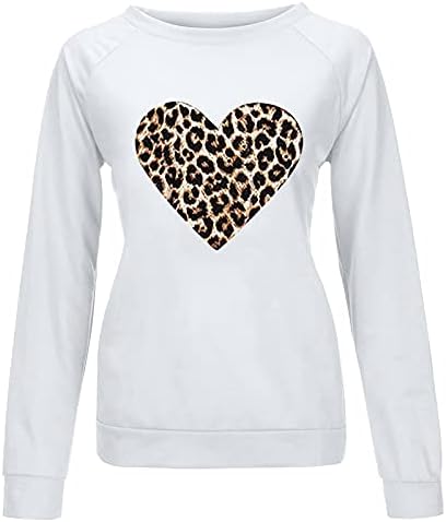 Camisas de manga comprida para mulheres, mulheres casuais leopard impressão amor sem capuz e