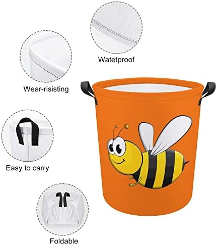 Cartoon abelhas dobráveis ​​cestas de lavanderia impermeável cesto saco de armazenamento com alça 16,5 x 16,5 x 17