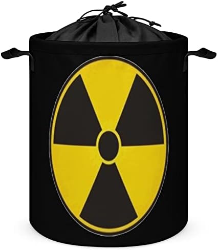 Aviso de radiação nuclear Sinal de lavanderia redonda cesto de armazenamento à prova d'água com tampa de cordão
