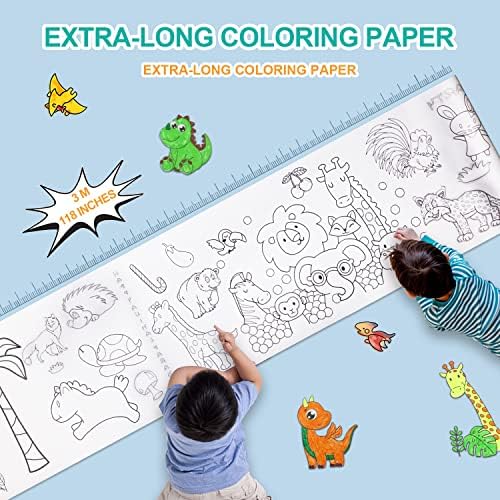 Humdax Coloring Paper Roll for Kids, Rolagem de desenho infantil com canetas de desenho de 12 pcs, 118 * 11,8 polegadas de papel de desenho de papel para criança, presente