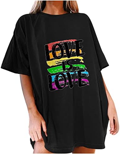 Blusa para mulheres de verão soltar ombro de manga curta tshirts arco -íris letra túnica gráfica túnica leve camisetas