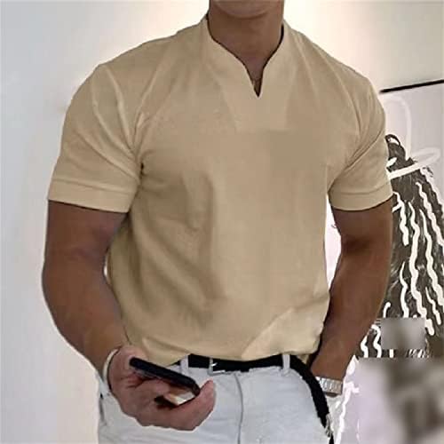 Muscle Muscle-G-decote em V Slim Fit Gym Gym Treino de manga curta Henley T camisetas de verão Tops atléticos