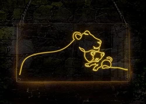 Leoa Small Cubs Lion Family Neon Sign, tema de animal artesanal El Wire Neon Light Sign, Arte da parede da decoração, roxo