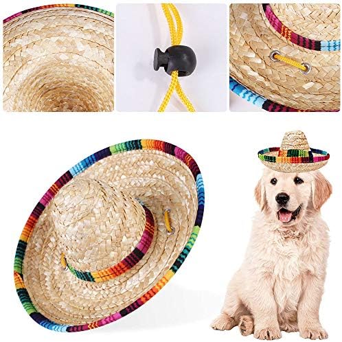Chapéus de animais de estimação, cachorro Sombrero chapéu de palha Sombrero Capt ajustável Cap para gatos