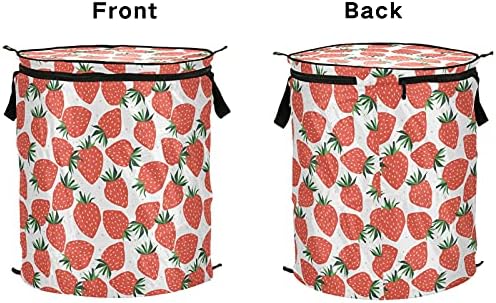 Summer Fruit Strawberry Pop up Roudend Raunda com tampa de cesta de armazenamento dobrável Bolsa de roupa dobrável para camping Dormitório do hotel