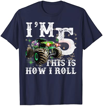 Crianças, eu tenho 5 anos, é assim que eu rolo monster caminhão de 5º aniversário camiseta