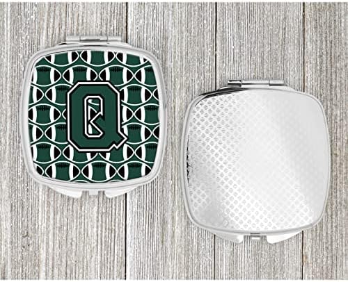 Tesouros de Caroline CJ1071-QSCM Letra Q Futebol Green e Branco Espelho Compacto, Mapas de Maquiagem de Viagem