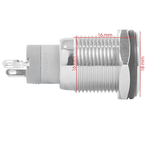 Jacobsparts Momentary PushButton Starter Switch Circular Metal Silver com símbolo verde Power LED