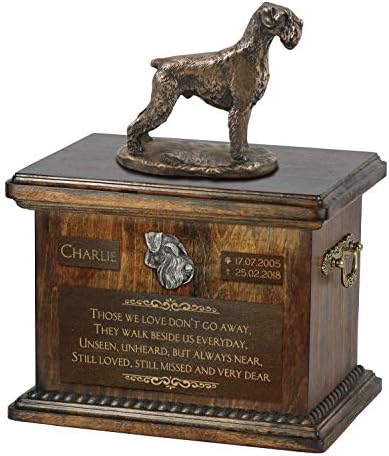 Schnauzer não cropped, urna para cães Ashes Memorial com estátua, nome do animal de estimação e