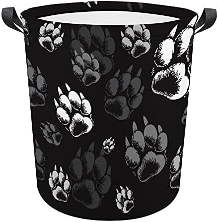 Bolsa de lavanderia de padrões de pegada de cachorro com alças cestas de armazenamento à prova d'água