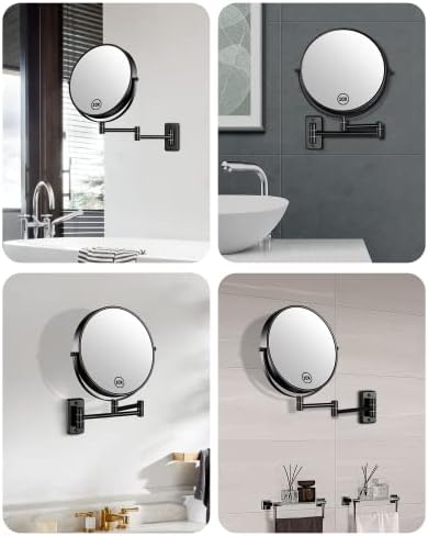 Espelho de maquiagem de montagem de parede grande de 9 de tamanho grande com ampliação de 1x/10x, espelho de vaidade giratória de 360 ​​° de 360 ​​°, espelho de parede de banheiro extensível polido preto para homens e mulheres