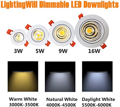 Iluminação de 2,5 polegadas LED Dimmable Downlight, Luz de teto embutida de 5W COB, branca quente