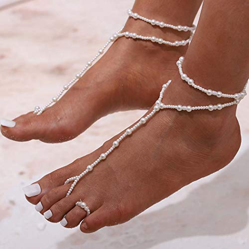 Yalice 2pcs Pearl Sandálias Barefoot Tornânia Tornete da praia Toe Jóias de pulseira de tornozelo para mulheres e meninas