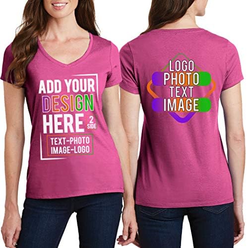 Mulheres personalizadas V camisetas de pescoço projetam seu próprio texto de foto adição de foto de duas lados