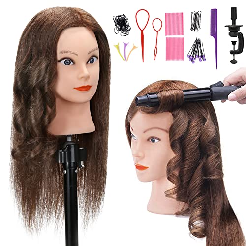 Silky Human Real Hair Mannequin Head com 9 ferramentas e grampo, prática de cabeleireiro Treinamento Manikin