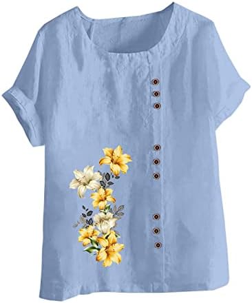 Camisetas para mulheres de verão de linho de algodão casual tops de túnica plus size floral camisetas fofas de ajuste solto