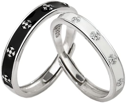 [Novo] Cathay Select Sterling Silver Casal Rings Set, ajustável, para ele e seu casamento Promise Love Rings,