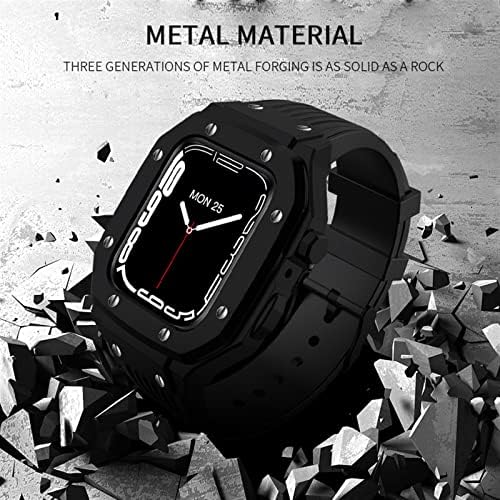 Caixa de relógio de liga de liga Kappde Strap para Apple Watch Series 7 6 5 4 SE 45mm 44mm 42mm Metal Luxury Metal Rubber Aço inoxidável Relógio Modificação Mod Kit de relógio Strap for Men Women