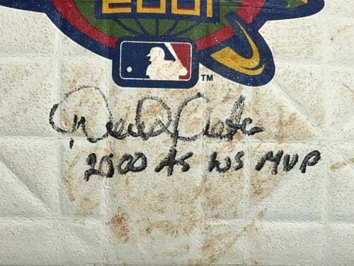 Derek Jeter assinou o jogo da World Series 2001 usou a base MLB CoA JSA NY Yankees - MLB Bases Autografadas de jogo usado