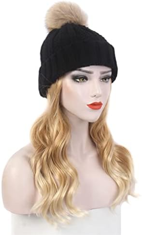 Klkkk moda feminina chapéu de cabelo longa cacheada hiclo de ouro preto chapéu de malha peruca personalidade