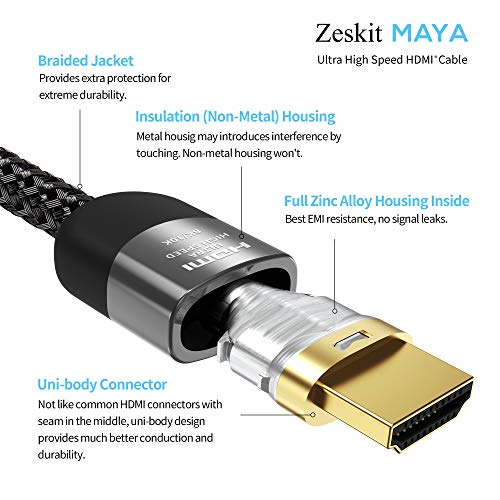 Zeskit Maya 8k 48 Gbps Caga HDMI de alta velocidade certificada de 48 Gbps, 4K120 8K60 144Hz EARC