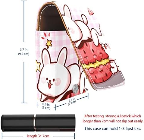 Mini maquiagem de Oryuekan com espelho, bolsa de embreagem Leatherette Lipstick Case, desenho animado Animal Rabbit
