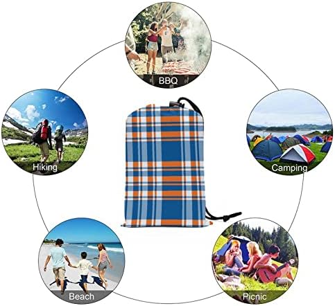 Coberto de piquenique xadrez azul e laranja cobertor de praia à prova d'água de preto dobrável tapete externo para camping de viagens 67 x57