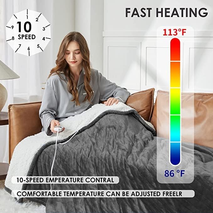 Bomova aquecida Tamanho King Electric Blain, cobertor de aquecimento com controle duplo, 10 níveis de aquecimento