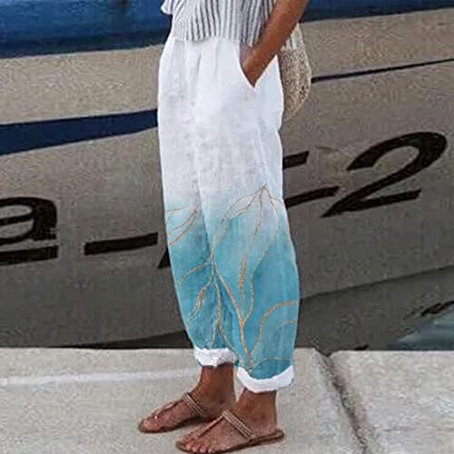 Calças de linho de algodão para mulheres calças casuais de verão com bolsos de cintura alta calça de praia