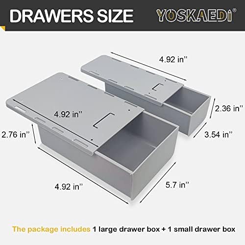 Yoskaedi 2 pacote sob gaveta de mesa Grey, grande organizador da gaveta de mesa, sob a gaveta de mesa Slide,