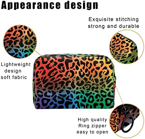 Tbouobt Makeup Bag Zipper Bolsa Travel Organizador Cosmético para Mulheres e Meninas, Padrão de Leopardo Colorido Rainbow