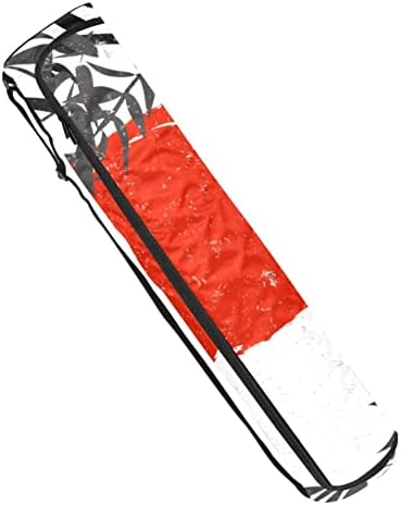 Exercício ioga tapete de transporte de bolsa transportadora com alça de ombro silhueta de bambu com sol vermelho,